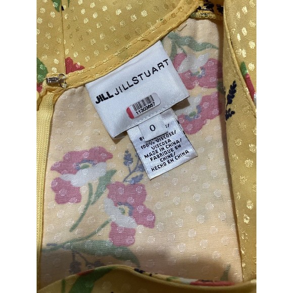 Jill Stuart Puff Sleeve Yellow Floral Fit & Flare MIDI Dress 0 - Picture 8 of 8